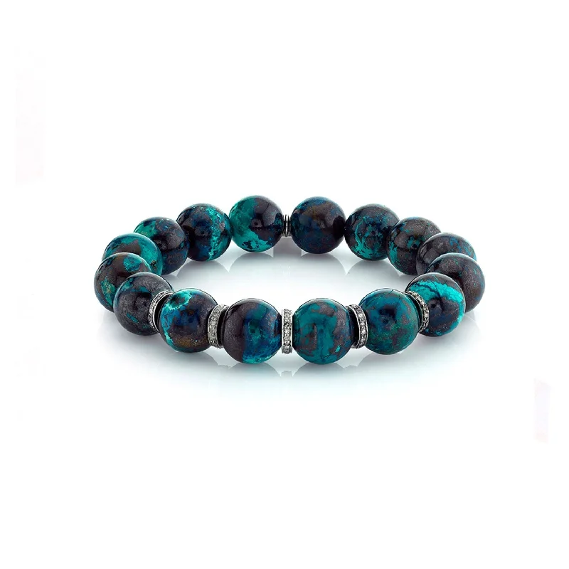 Ladies Bracelets with Yellow Milarite-Chrysocolla Bracelet With Five Diamond Rondelles - 11mm B0000843