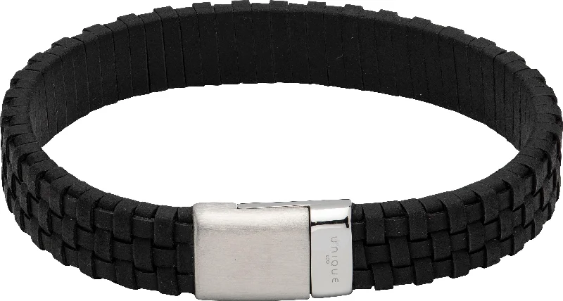 Ladies Bracelets for Wanderers-Unique & Co Black Wide Leather Bracelet