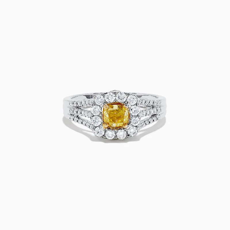 Promise Rings -14K Two Tone Gold Yellow and White Diamond Ring, 1.22 TCW