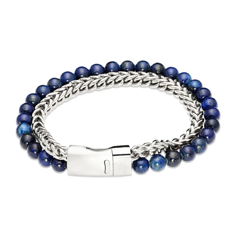 Ladies Bracelets with Blue Hemimorphite-Unique & Co Steel Lapis Lazuli Bead Bracelet