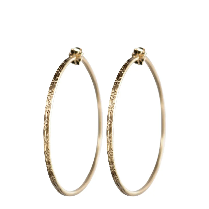 Motivational Earrings -10K Gold Large Engraved Endless Hoop Earrings