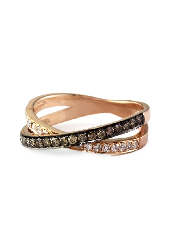 Anniversary Rings -14K Rose Gold Espresso and White Diamond Ring, .57 TCW