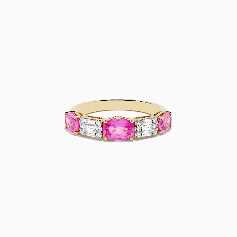 Family Rings -14k Yellow Gold Pink Sapphire and Diamond Ring