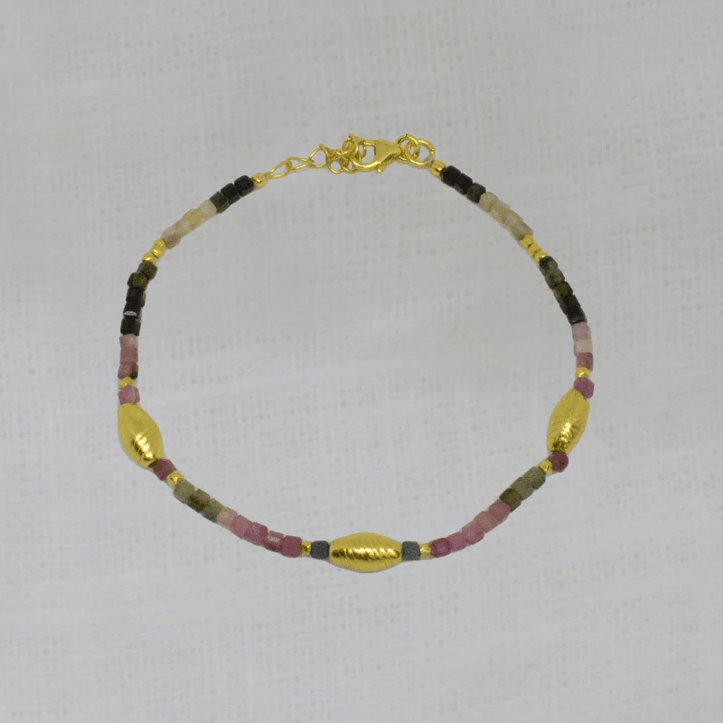 Ladies Bracelets Heavenly Wing-Gold and Tourmaline Textured Bead Bracelet