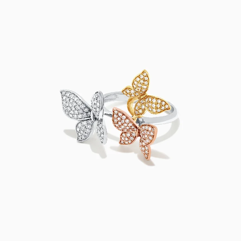 Mountain Rings -Trio 14K Tri Color Gold Diamond Butterfly Ring, 0.66 TCW