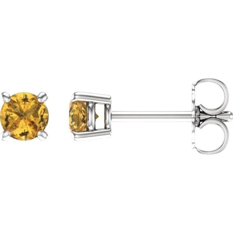 Ethnic Earrings -14K White 4 mm Natural Yellow Sapphire Stud Earrings