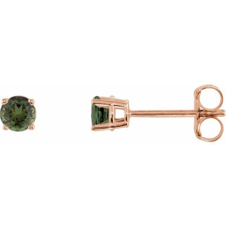 Joy Earrings -14K Rose 3 mm Natural Green Tourmaline Stud Earrings