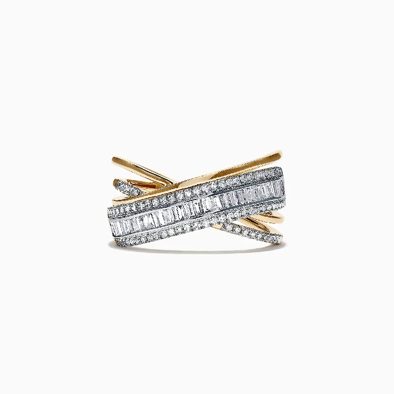 Summer Rings -Duo 14K 2 Tone Gold Diamond Crossover Ring, 0.77 TCW