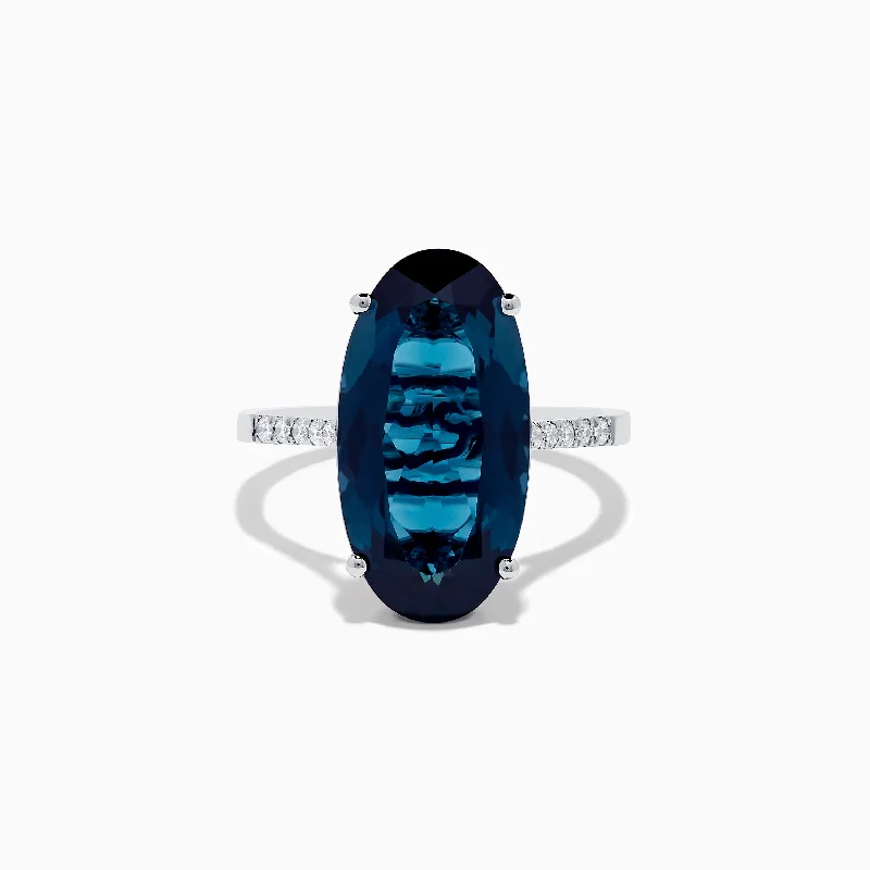 Midi Rings -14K White Gold London Blue Topaz and Diamond Ring