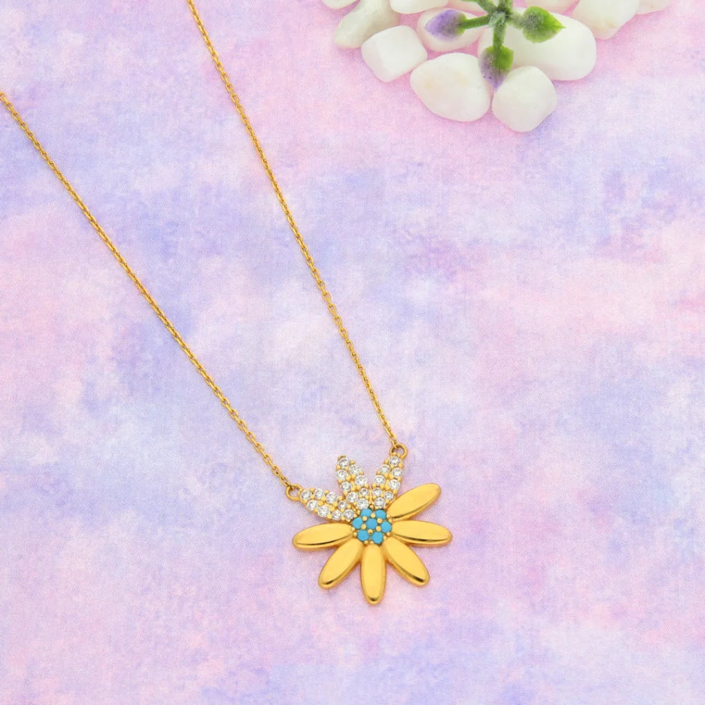 Ladies Necklaces Open Design-Gold Necklace (Chain with Flower Pendant) 21KT - FKJNKL21KM8697