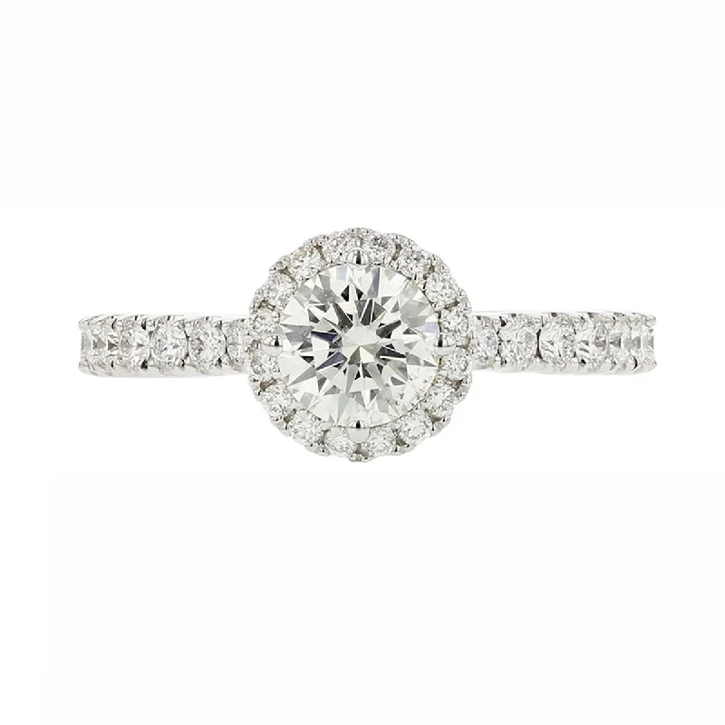 Quiet Elegance Engagement Rings -18K White Gold Round Diamond Halo Engagement Ring