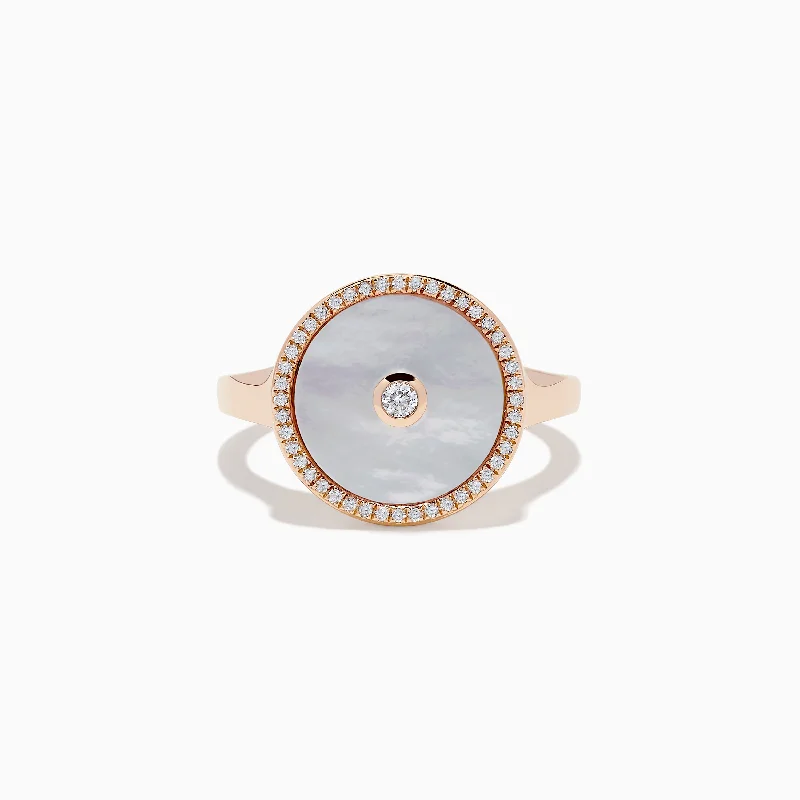 Mood Rings -14K Rose Gold Mother of Pearl and Diamond Ring, 0.12 TCW