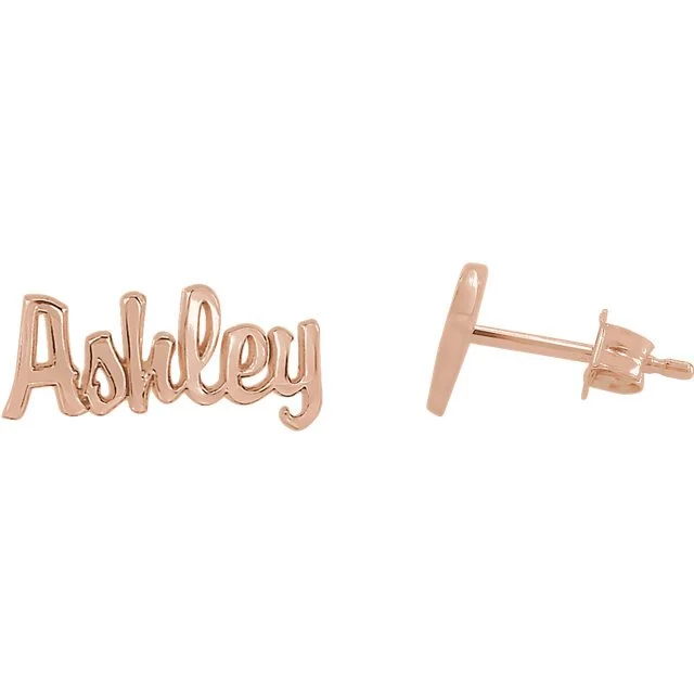 Fine Earrings -14KT Gold Script Nameplate Earrings