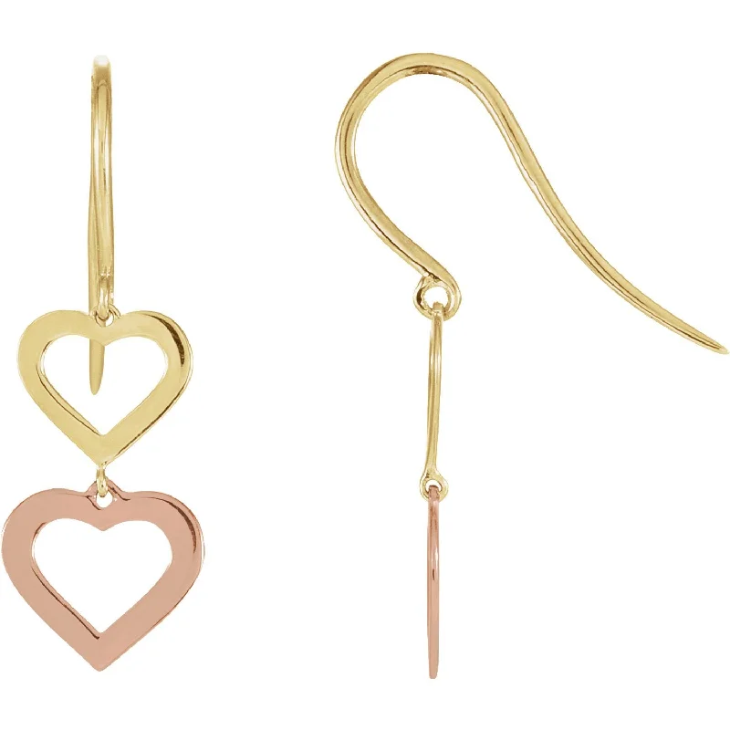 Bold Earrings -14KT TWO-TONE HEART DESIGN EARRINGS