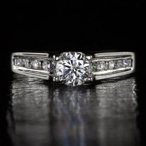 Spiritual Design Engagement Rings -IDEAL CUT 3/4 CARAT ROUND BRILLIANT NATURAL DIAMOND ENGAGEMENT RING 1/2 CENTER