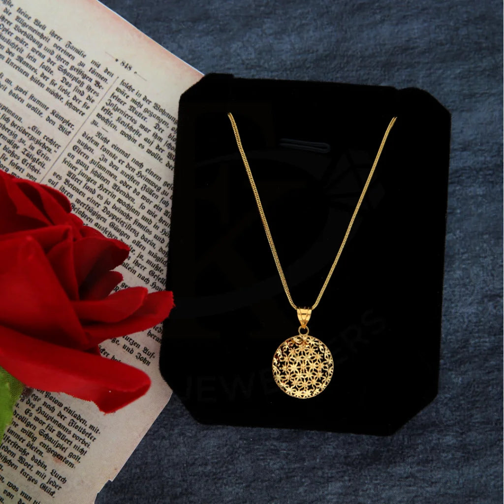 Ladies Necklaces Statement Piece-Gold Necklace (Chain with Flower Round Pendant) 21KT - FKJNKL21KM8378