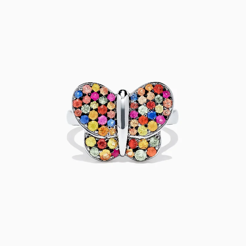 Opal Rings -925 Sterling Silver Multi Sapphire Splash Butterfly Ring, 1.29 TCW