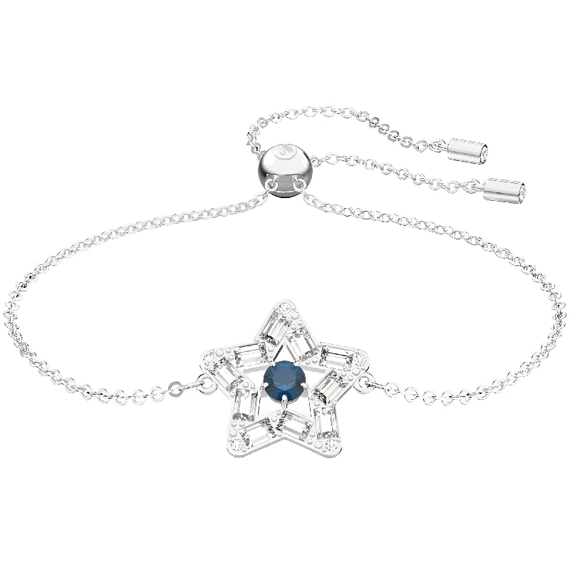 Ladies Bracelets Arched Shape-Swarovski Women's Bracelet - Stella Blue Dancing Stone with Rhodium Plated | 5639187