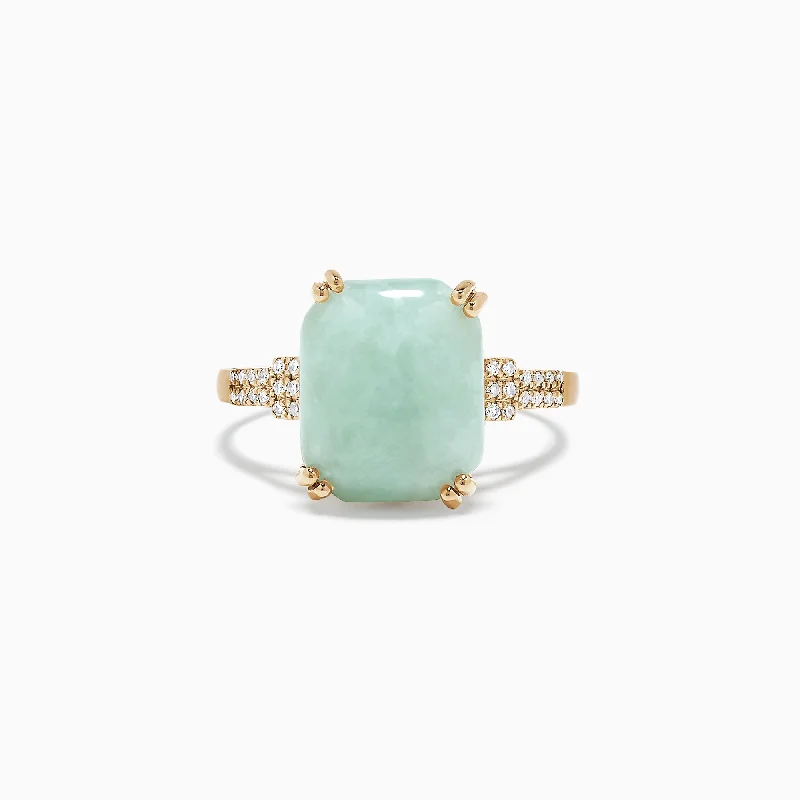 Modern Rings -14K Yellow Gold Jade and Diamond Ring, 6.81 TCW