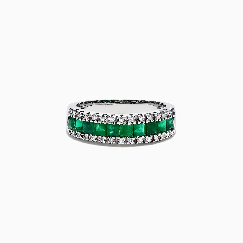 Amethyst Rings -Brasilica 14K White Gold Emerald and Diamond Band Ring, 1.27 TCW