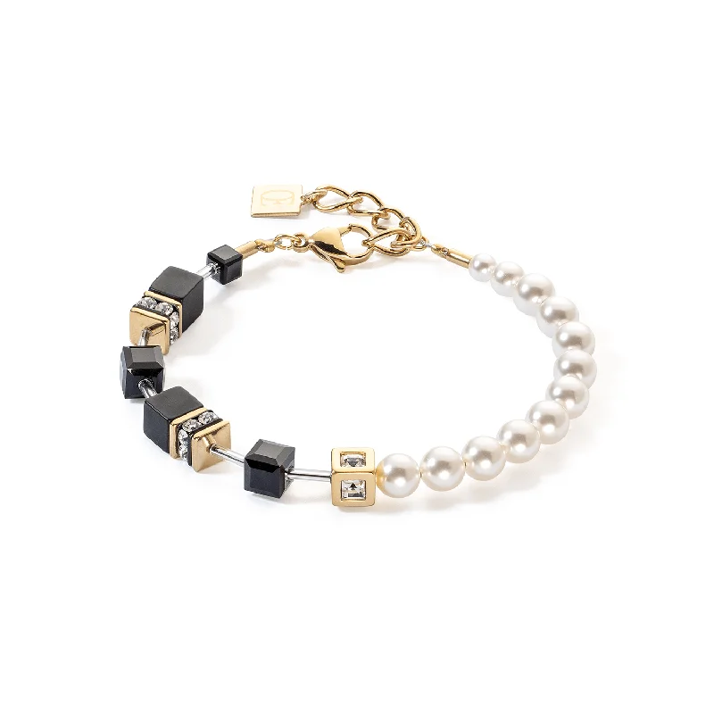 Ladies Bracelets with Zodiac Stones-Coeur De Lion Black Gold GEOCUBE® Fusion Pearls Bracelet