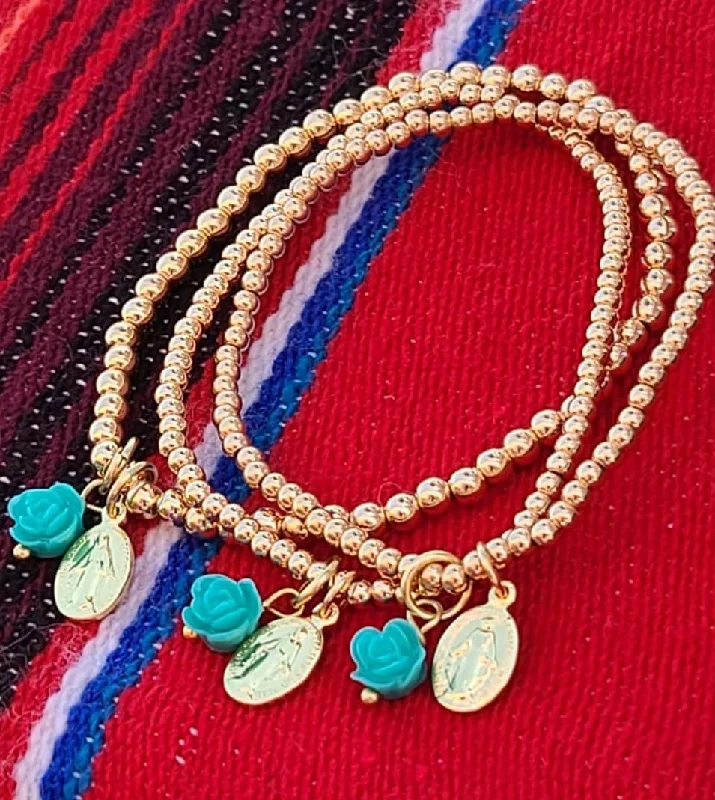 Ladies Bracelets for Trailblazers-Virgencita Gold Bead Bracelet