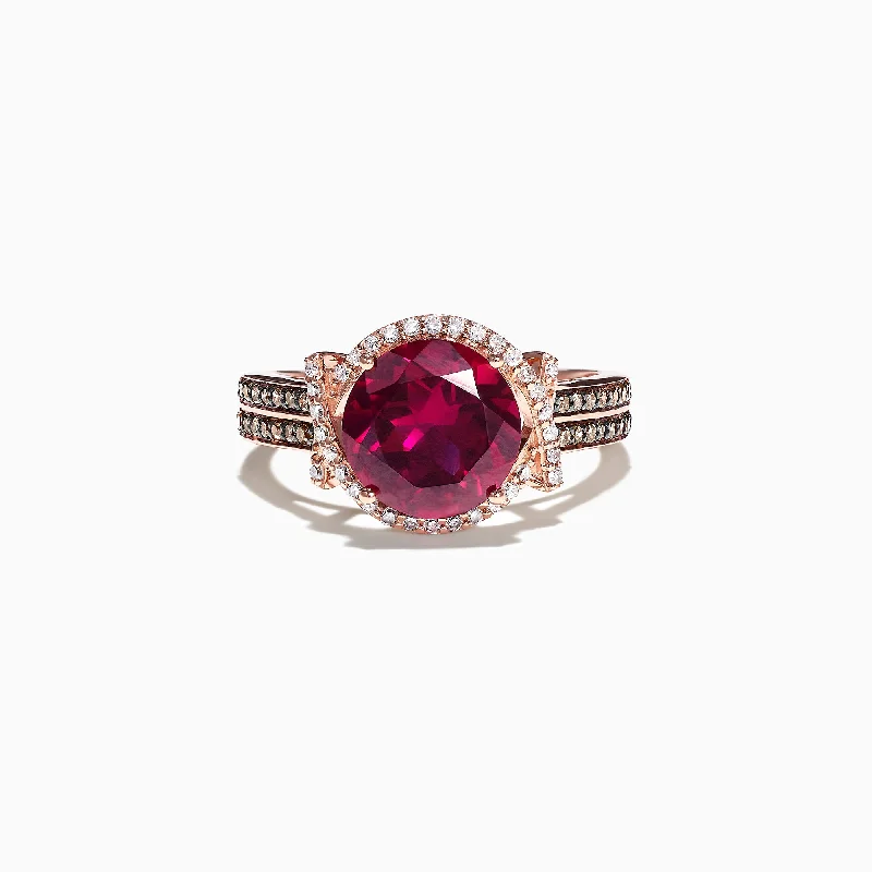 Rose Gold Rings -14K Rose Gold Rhodolite Garnet and Diamond Ring, 2.51 TCW