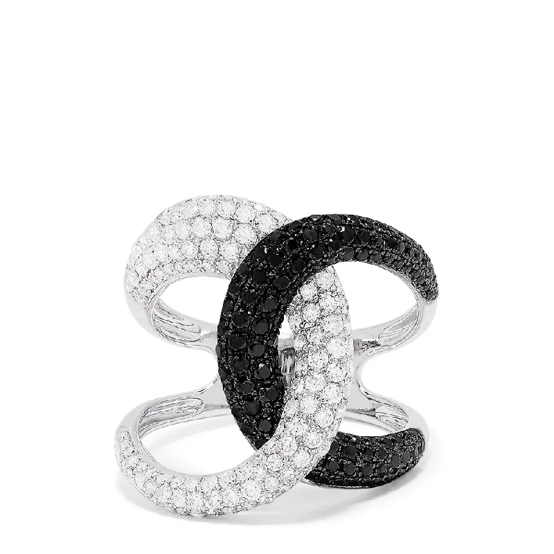 14K Gold Rings -14K White Gold Black and White Diamond Fashion Ring, 1.56 TCW