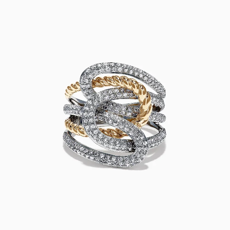 Winter Rings -Duo 14K 2 Tone Gold Diamond Ring, 1.01 TCW