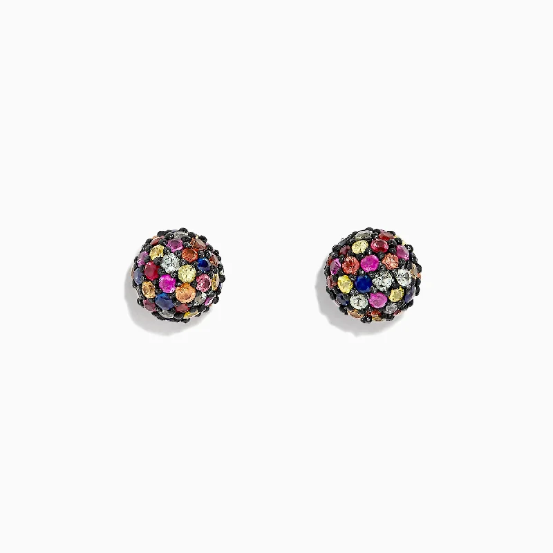 Magical Earrings -Splash Sterling Silver Multi Color Sapphire Ball Earrings, 2.20 TCW