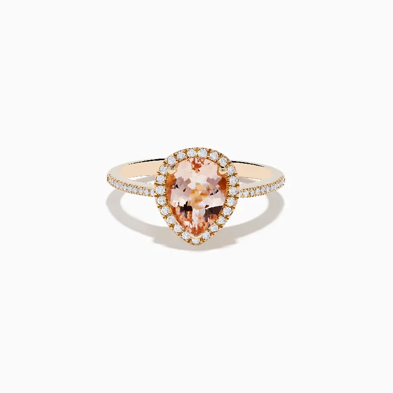 Unisex Rings -14K Rose Gold Morganite and Diamond Ring