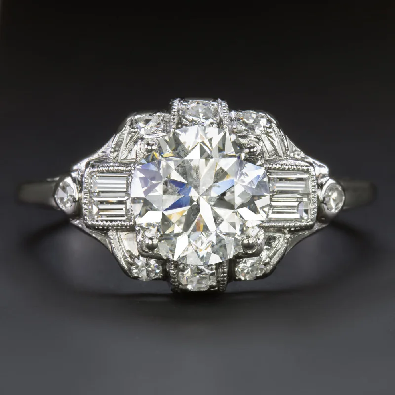 Meditation Stone Engagement Rings -1.82ct VINTAGE DIAMOND ENGAGEMENT RING F-G SI PLATINUM COCKTAIL ROUND CUT RETRO