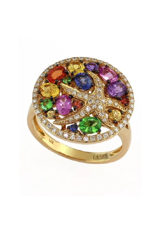 Elegant Rings -Watercolors 14K Yellow Gold Multi Sapphire & Diamond Ring, 2.44 TCW