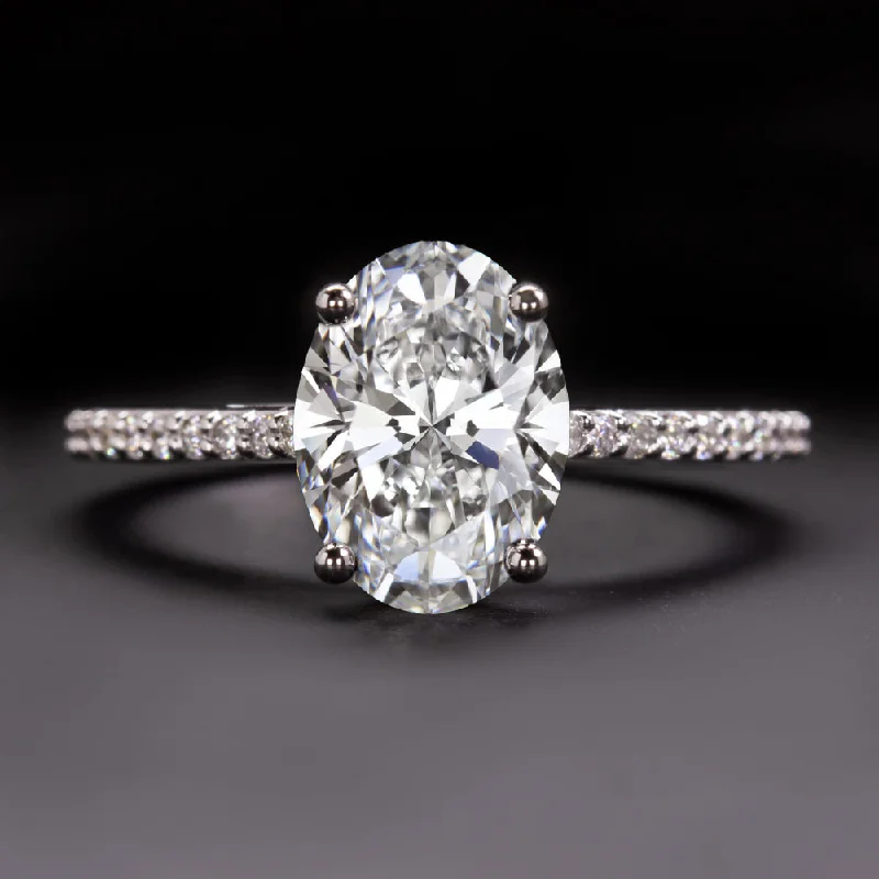 Cushion Cut Diamond Engagement Rings -2.70ct LAB CREATED DIAMOND ENGAGEMENT RING OVAL SHAPE 14k WHITE GOLD CERTIFIED