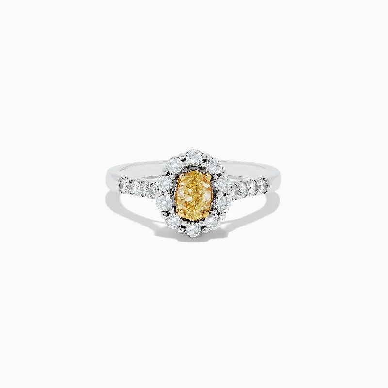 White Rings -14K White Gold White and Fancy Yellow Diamond Ring, 1.10 TCW