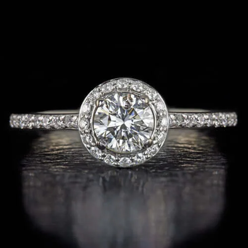 Asymmetrical Stone Engagement Rings -EXCELLENT CUT ROUND DIAMOND CLASSIC HALO ENGAGEMENT RING 14K WHITE GOLD 3/4ct