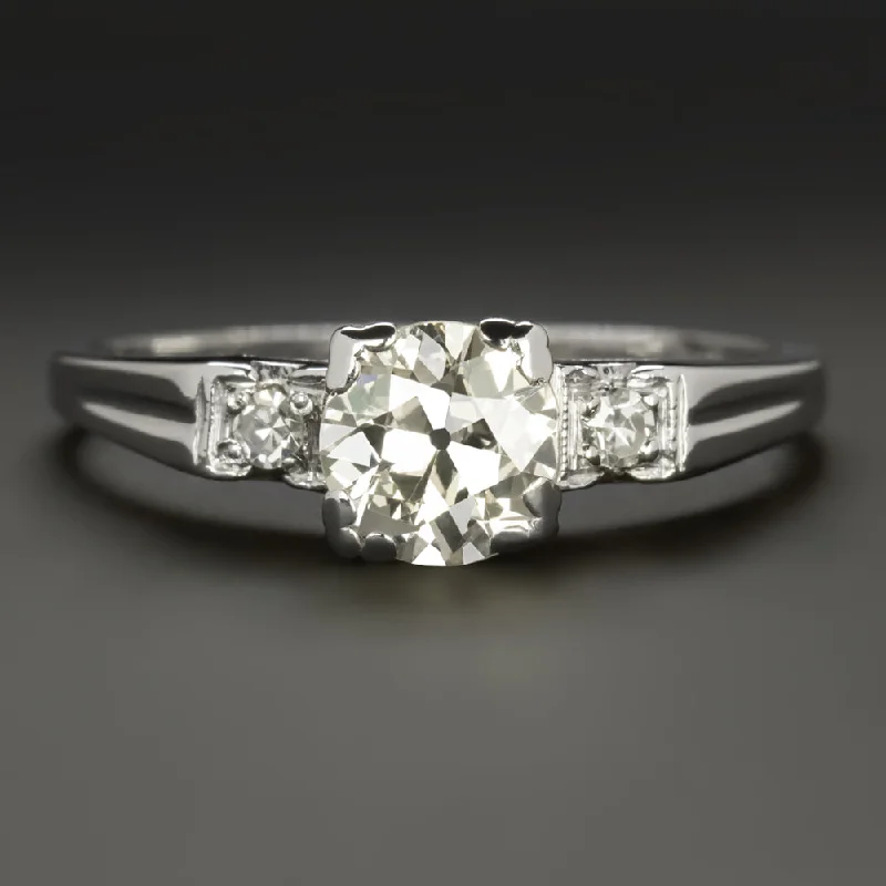 Leaf Motif Engagement Rings -VINTAGE DIAMOND ENGAGEMENT RING PLATINUM 3/4ct OLD EUROPEAN CUT CLASSIC ESTATE