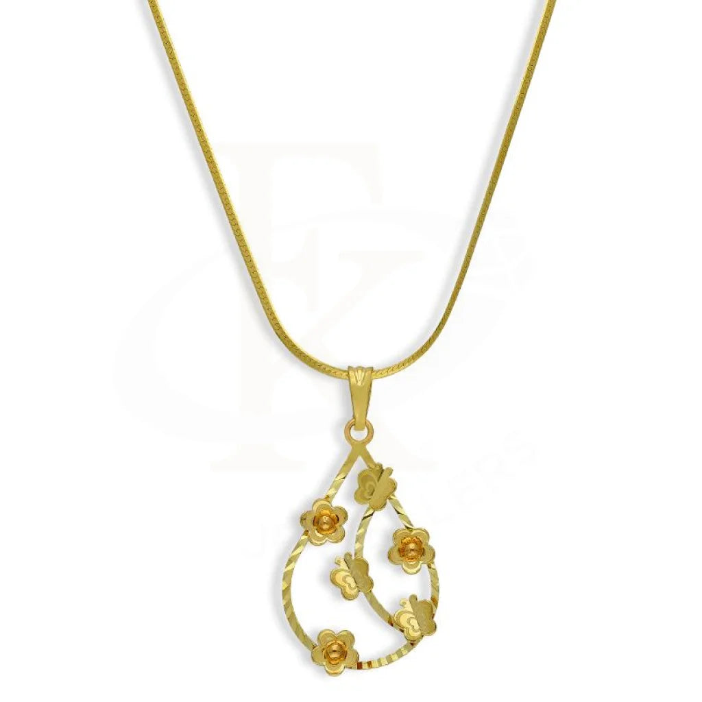 Ladies Necklaces with Peridot-Gold Necklace (Chain with Pear Shaped Flower Pendant) 18KT - FKJNKL18K2809