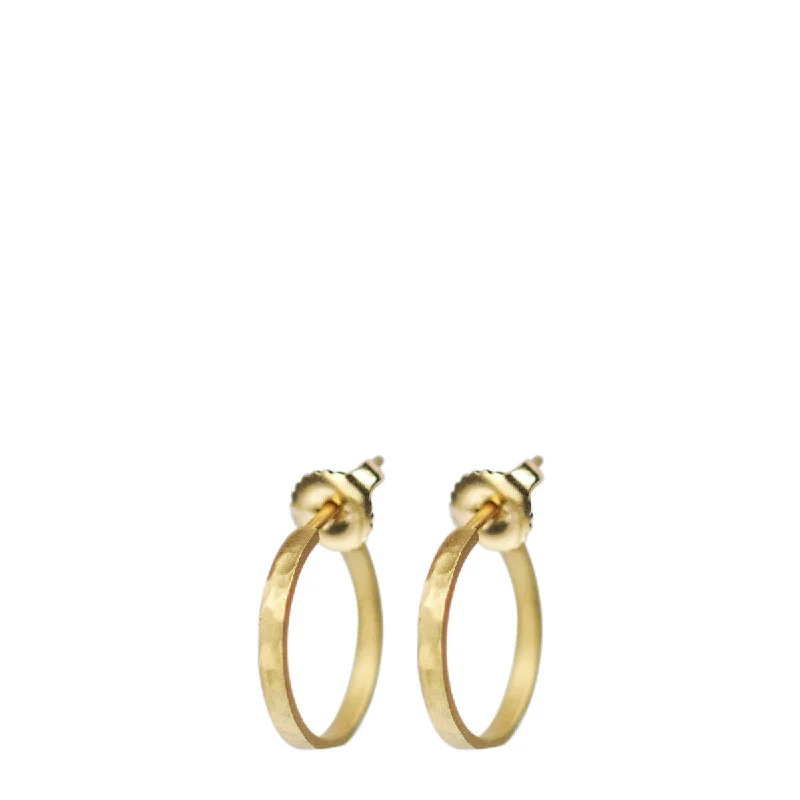 Hippie Earrings -18K Gold Small Hammered Hoop Earrings