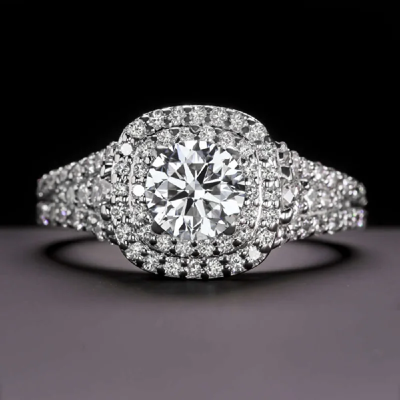 Moon Phase Engagement Rings -2.30ct LAB CREATED DIAMOND ENGAGEMENT RING F SI1 EXCELLENT ROUND CUT DOUBLE HALO