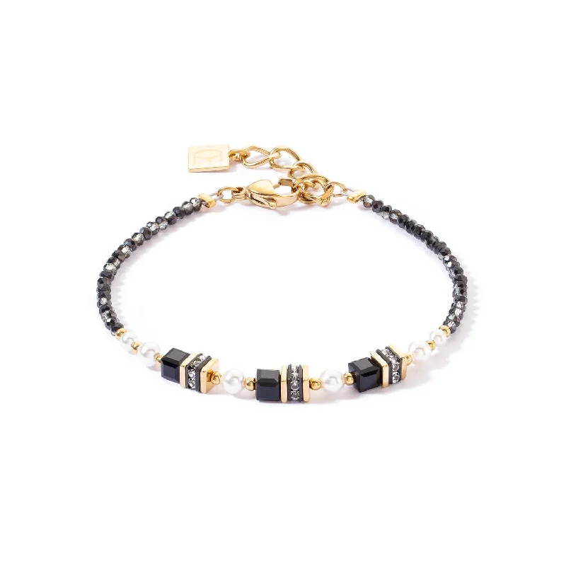 Ladies Bracelets for Grandmothers-Coeur De Lion Sparkling Princess Gold Black Bracelet