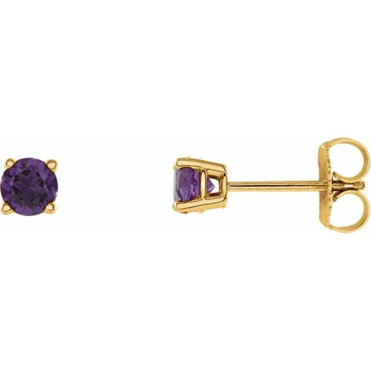 Planet Earrings -14K Yellow 4 mm Natural Amethyst Stud Earrings