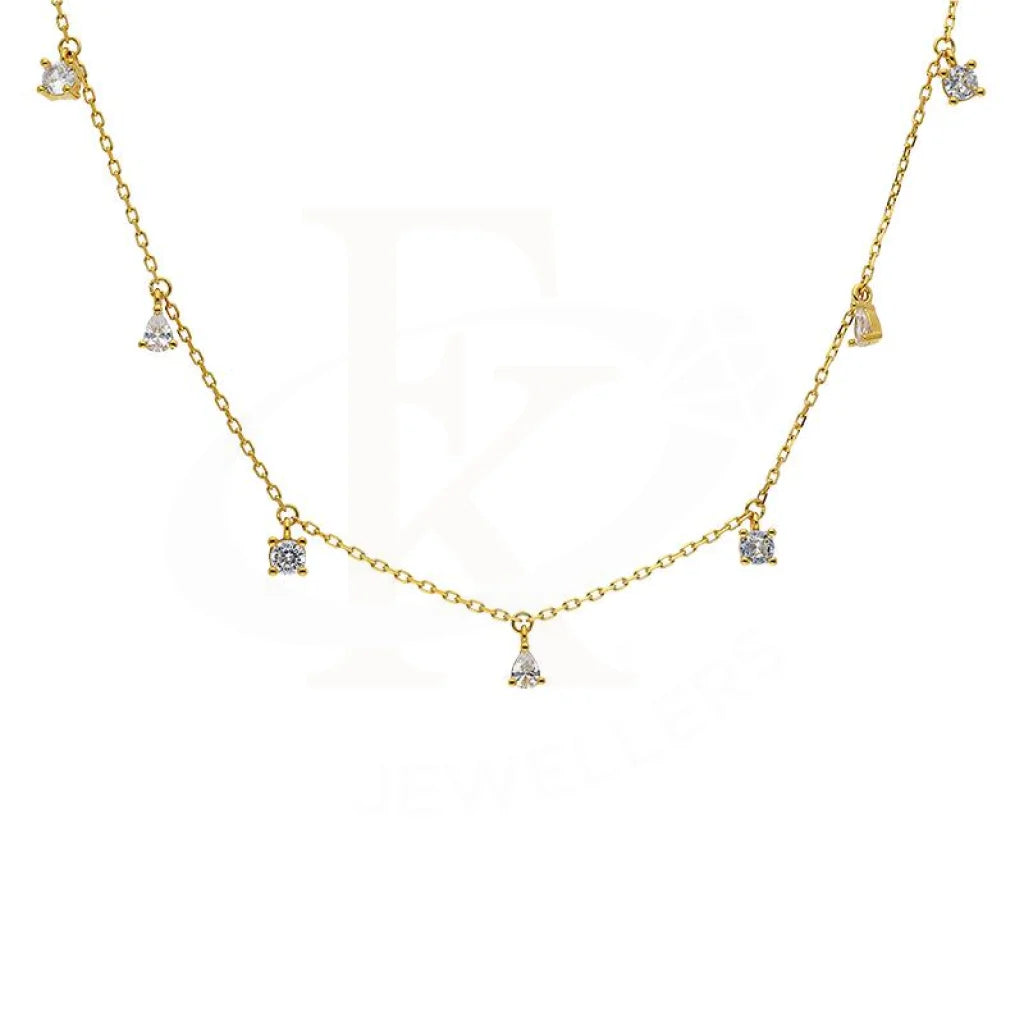 Ladies Necklaces Rose Gold-Sterling Silver 925 Gold Plated Pear and Round Shaped Solitaires Necklace - FKJNKLSL2909