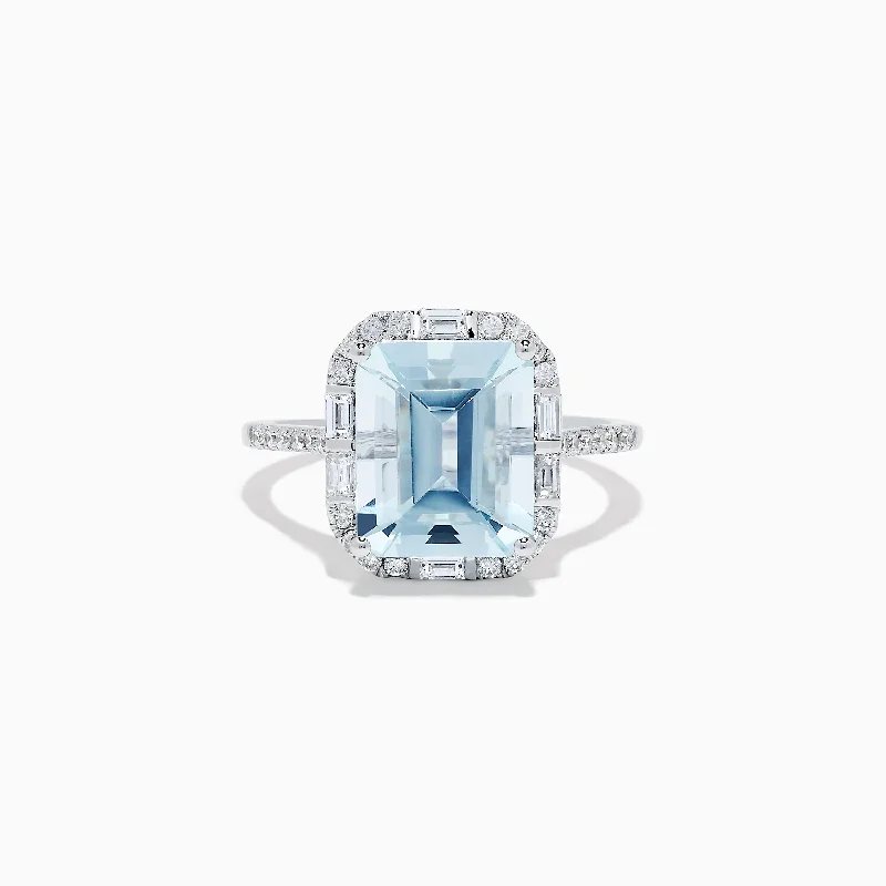 Band Rings -Aquarius 14K White Gold Aquamarine and Diamond Ring