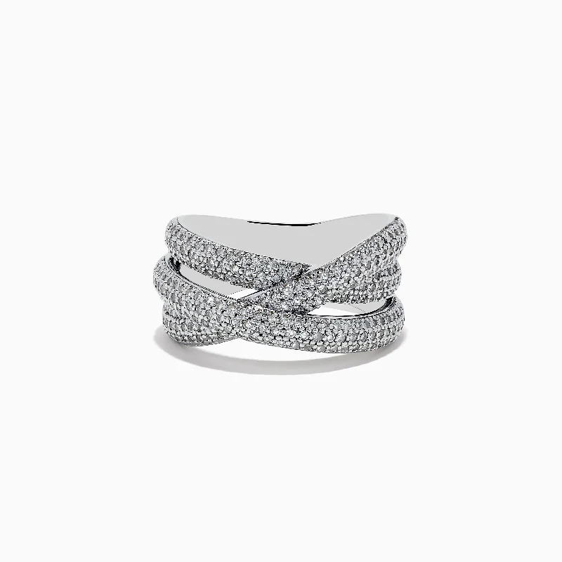 Anniversary Rings -925 Sterling Silver Diamond Crossover Ring