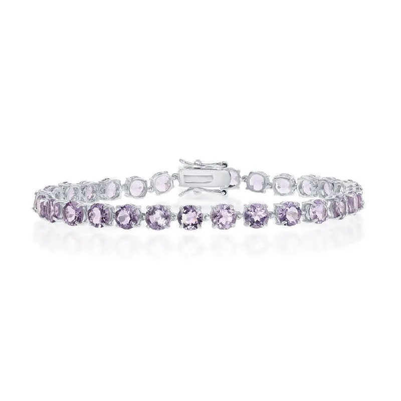 Ladies Bracelets Heart Band-Sterling Silver Four-Prong 5mm Round 12.76cttw Amethyst Bracelet