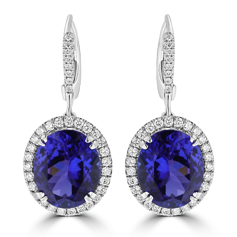 Heavy Earrings -JULEVE 13.61 CTW TANZANITE & 1.46 CTW DIAMOND DANGLE EARRINGS