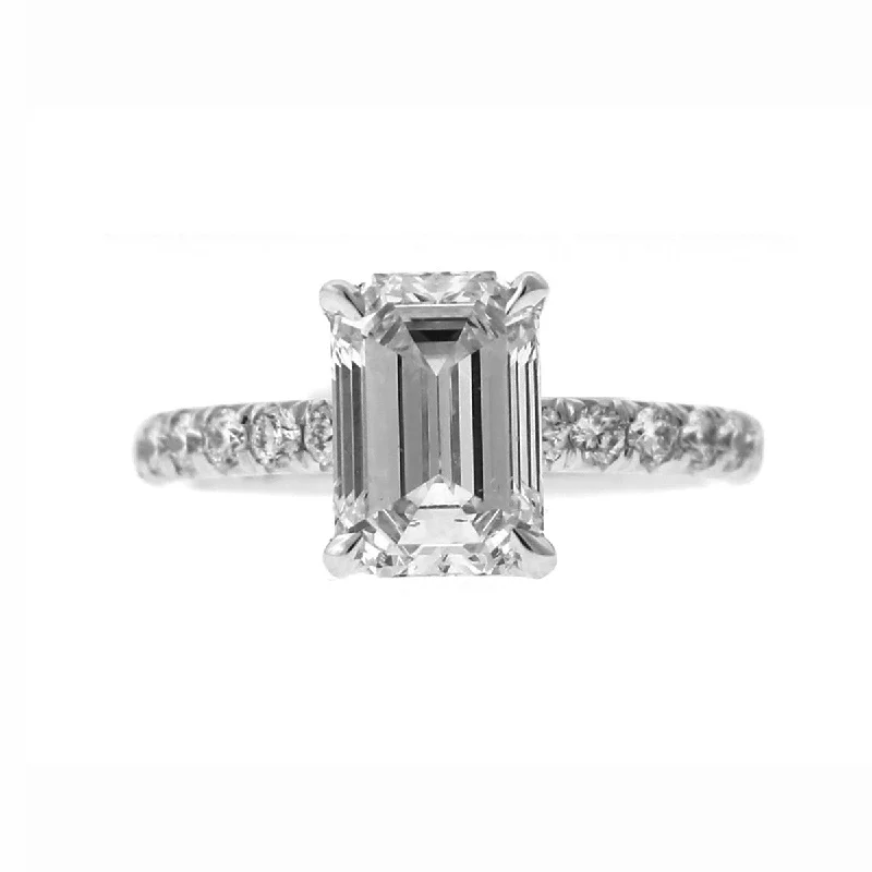 Hammered Finish Engagement Rings -Platinum Emerald-cut Diamond Engagement Ring