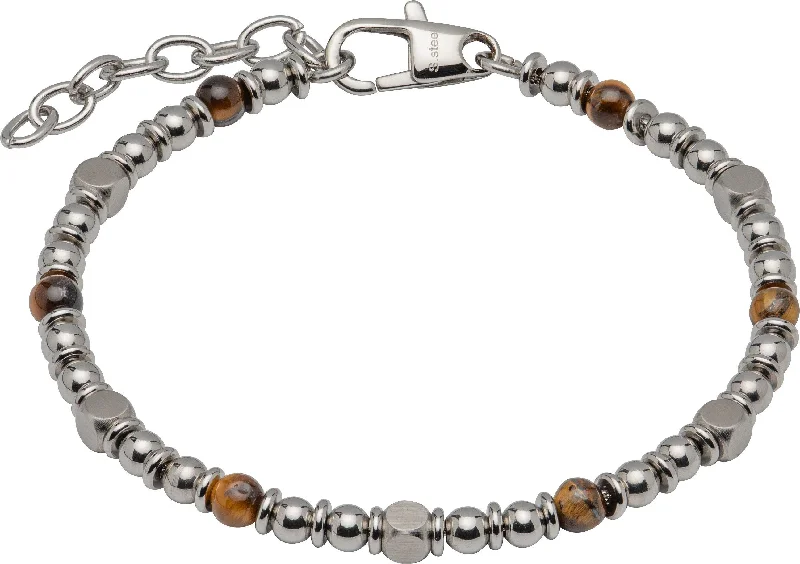 Ladies Bracelets for Coastal Vibes-Unique & Co Tiger's Eye Beads Stainless Steel Bracelet