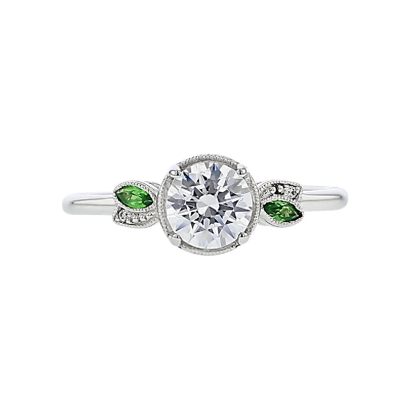 Two-Stone Engagement Rings -Tsavorite Halo Diamond Engagement Ring Setting